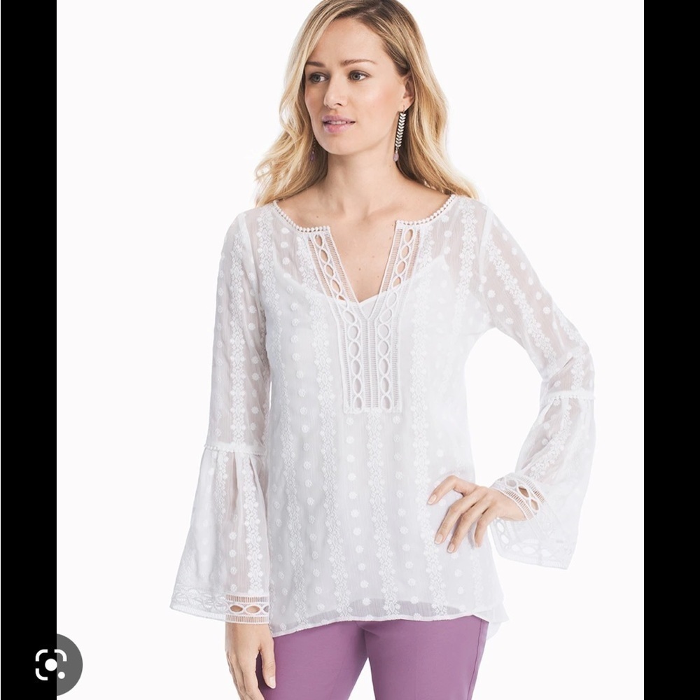 WHBM BELL SLEEVE EMBROIDERED BLOUSE